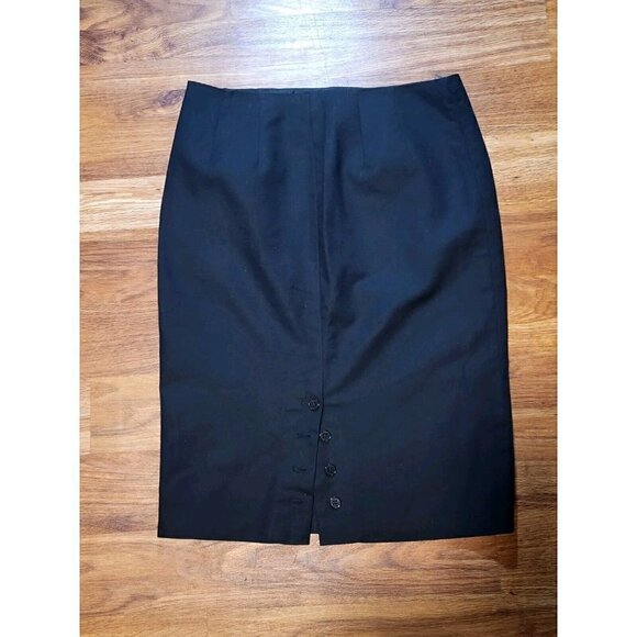 Lauren Ralph Lauren Size 4 Cotton Blend Black‎ Pencil Skirt Back Button Slit - Picture 2 of 4